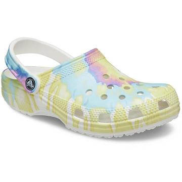 Crocs Classic Tie-Dye Graphic Men's Clogs White / Multicolor | Australia 0803VRWD